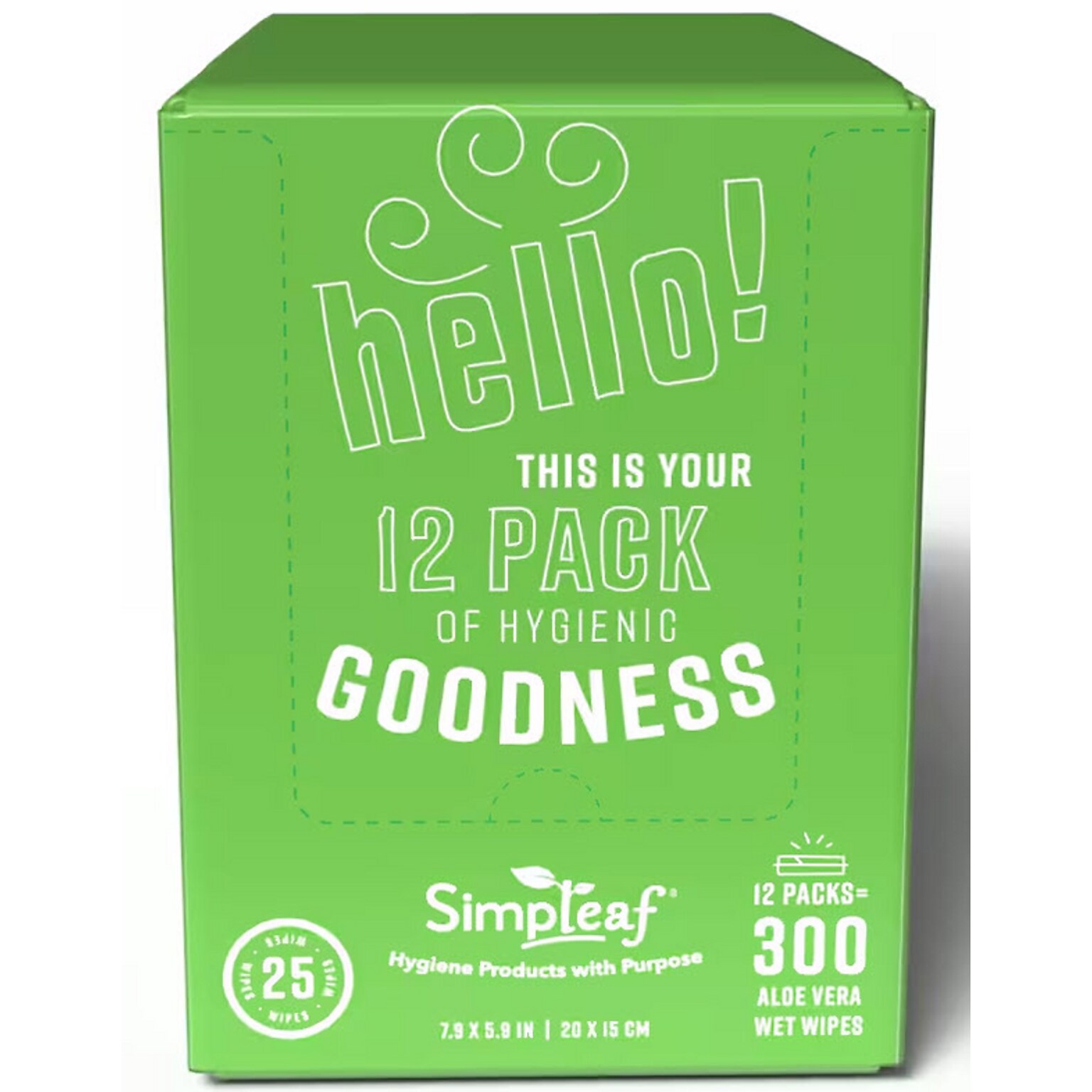 Simpleaf Aloe Vera Scented Flushable Wipes, 25 Single Wipes/Pack, 12 Packs/Box (S-001-12pack)