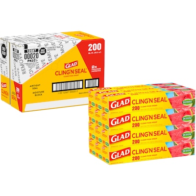 Glad Cling ‘N Seal Plastic Food Wrap, 200 Square Foot Roll, 12/Carton (00020)