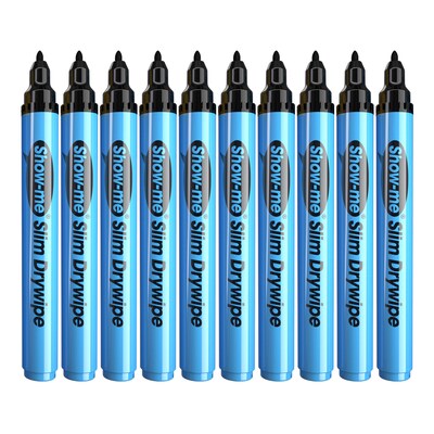 Show-me Slim Barrel Dry Erase Markers, Fine Tip, Black, 10/Pack (EPTFPSDP)