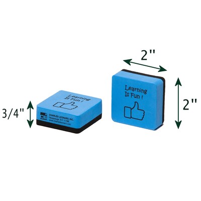 CLI "Learning is Fun" Mini Whiteboard Eraser, 2" x 2" , Blue/Black, 15 Per Pack, 3 Packs (CHL74549-3)