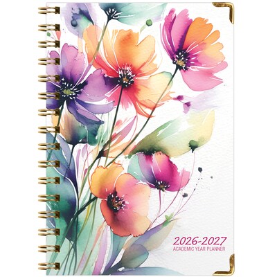 2026-2027 Excello Brands 8" x 5.5" Academic Weekly & Monthly Planner, Paperboard Cover, Rainbow Floral (FSHN-AY26-58-53)