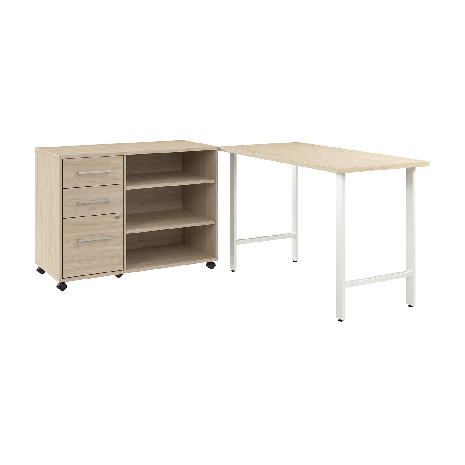 Bush Business Furniture Hustle 48W Computer Desk and Storage Cabinet with Drawers and Shelves, Natural Elm (HUS007NE)