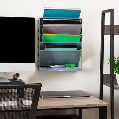 Mind Reader 5-Compartment Mountable Plastic Vertical File Storage, Gray  (WALLANCH-GRY)