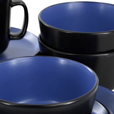 Elama Bacarra Stoneware Dinnerware Set, Black/Blue, 16 Piece (935120578M)