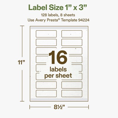 Avery Hemp Rectangle Laser/Inkjet Multipurpose Labels, 1" x 3", Off-White (128/Pack)