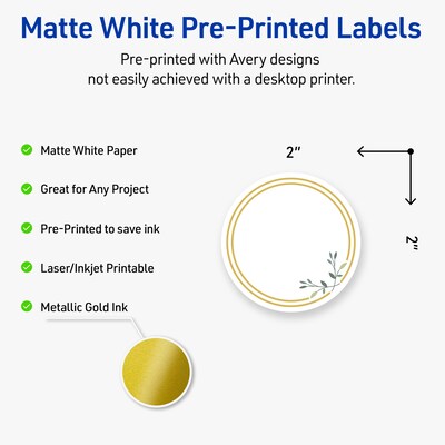 Avery Laser/Inkjet Circle Multipurpose Labels, 2 Dia., White, 120/Pack (S00D2N)