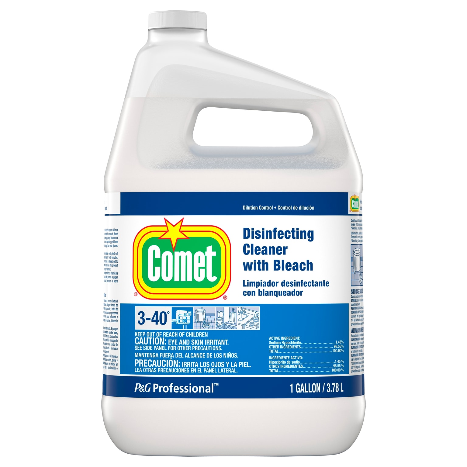 Comet Disinfecting Cleaner with Bleach, Dilution Control, 1 Gallon, 3/Carton
