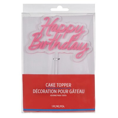 Party City Happy Birthday Cake Topper, White/Pink (AM100129)