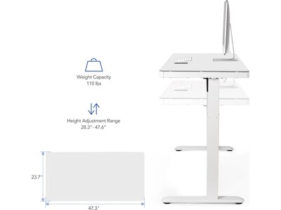 FlexiSpot EW8 48"W Electric Adjustable Standing Desk, White (EW8W)