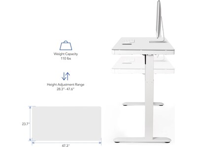 FlexiSpot EW8 48"W Rectangular Adjustable Metal Standing Desk, White (EW8W)