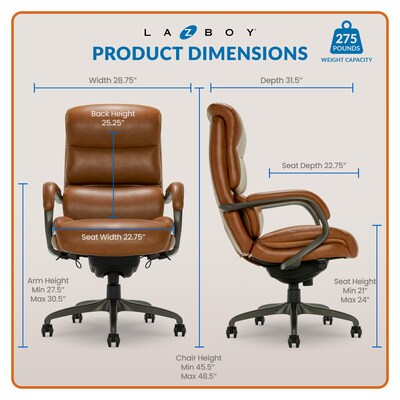 La-Z-Boy Aberdeen Ergonomic Bonded Leather Swivel Computer and Desk Chair, Camel (51545-CAM)