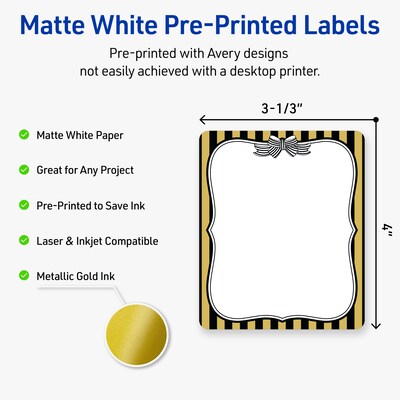 Avery Rectangle Laser/Inkjet Multipurpose Labels, 4 x 3-1/3, White, 40/Pack (19479370948)