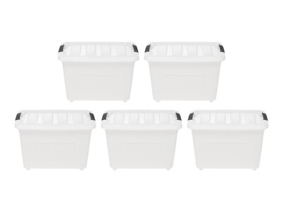 Iris Stack & Pull 19 Qt. Latch Lid Storage Bin, Translucent White/Black, 5/Pack (580027)