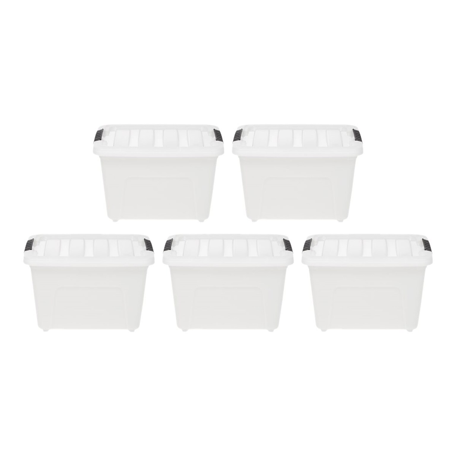 Iris Stack & Pull 19 Qt. Latch Lid Storage Bin, Translucent White/Black, 5/Pack (580027)