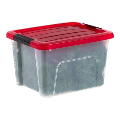 Iris 20.5 Quart Storage Container with Lid, Plastic, Red, 4/Pack (500263)