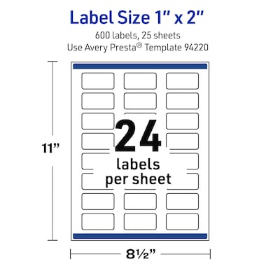 Avery Waterproof Rectangle Laser Multipurpose Labels, 1" x 2", White, 600/Pack (19479399245)