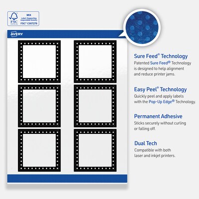 Avery Laser/Inkjet Square Multipurpose Labels, 3" x 3", White, 60/Pack (S00-DKR)
