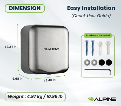 Alpine Industries Hemlock 220V Automatic Hand Dryer, Stainless Steel (400-20-SSB)