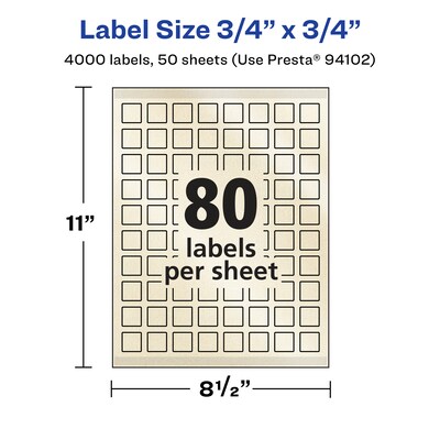 Avery Pearlized Ivory Square Multipurpose Labels, 3/4" x 3/4", Ivory, 4000/Box (94102)