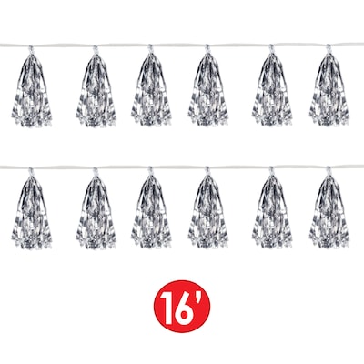Beistle Metallic Silver Tinsel Garland, Silver, 2/Pack (59927-S)