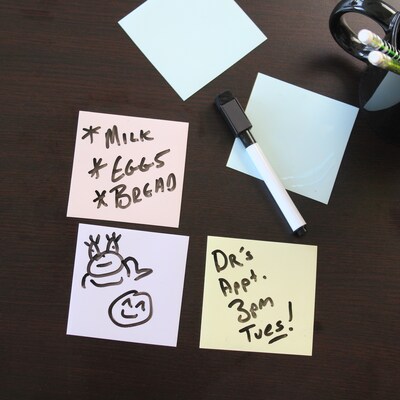 Flipside Dry-Erase Sticky Notes, 3" x 3", 12/Pack, 2 Packs/Box (95533)