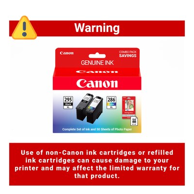 Canon PG-295XL/CL-286XL Black/Tri-Color High Yield Ink Cartridge and Paper Bundle, 2/Pack (7164C005)