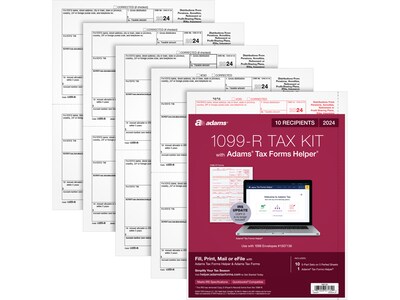 Adams 2024 1099-R Tax Form with Access to Adams Tax Forms Helper, 5-Part, 2-Up, Copy A, 1, B, 2, 10/