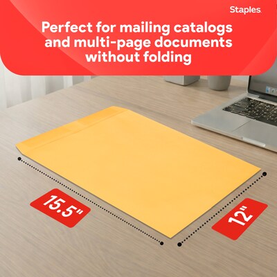 Staples Gummed Kraft Catalog Envelopes, 12" x 15.5", Brown, 100/Box (SPL534784)