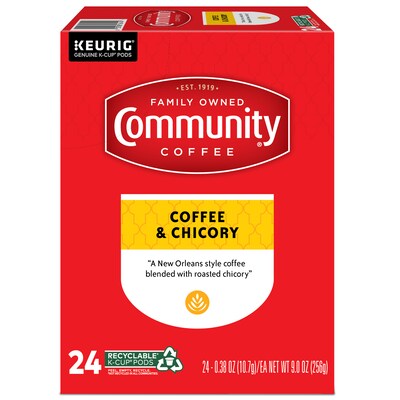 Community Coffee Chicory Coffee Keurig® K-Cup® Pods, Medium Dark Roast, 24/Box (5000374326)