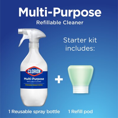 Clorox Multipurpose Degreaser Cleaner Refillable Starter Kit, Crisp Lemon Scent, 1.13 Fl. Oz. (60160)