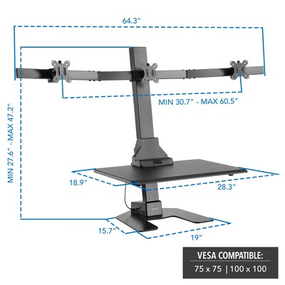 Mount-It! 28"W Adjustable Triple Monitor Mount, Black (MI-7983)