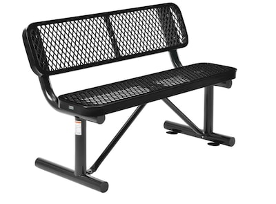 Global Industrial 4 Outdoor Steel Bench w/ Backrest, Expanded Metal, Black (695743BK)
