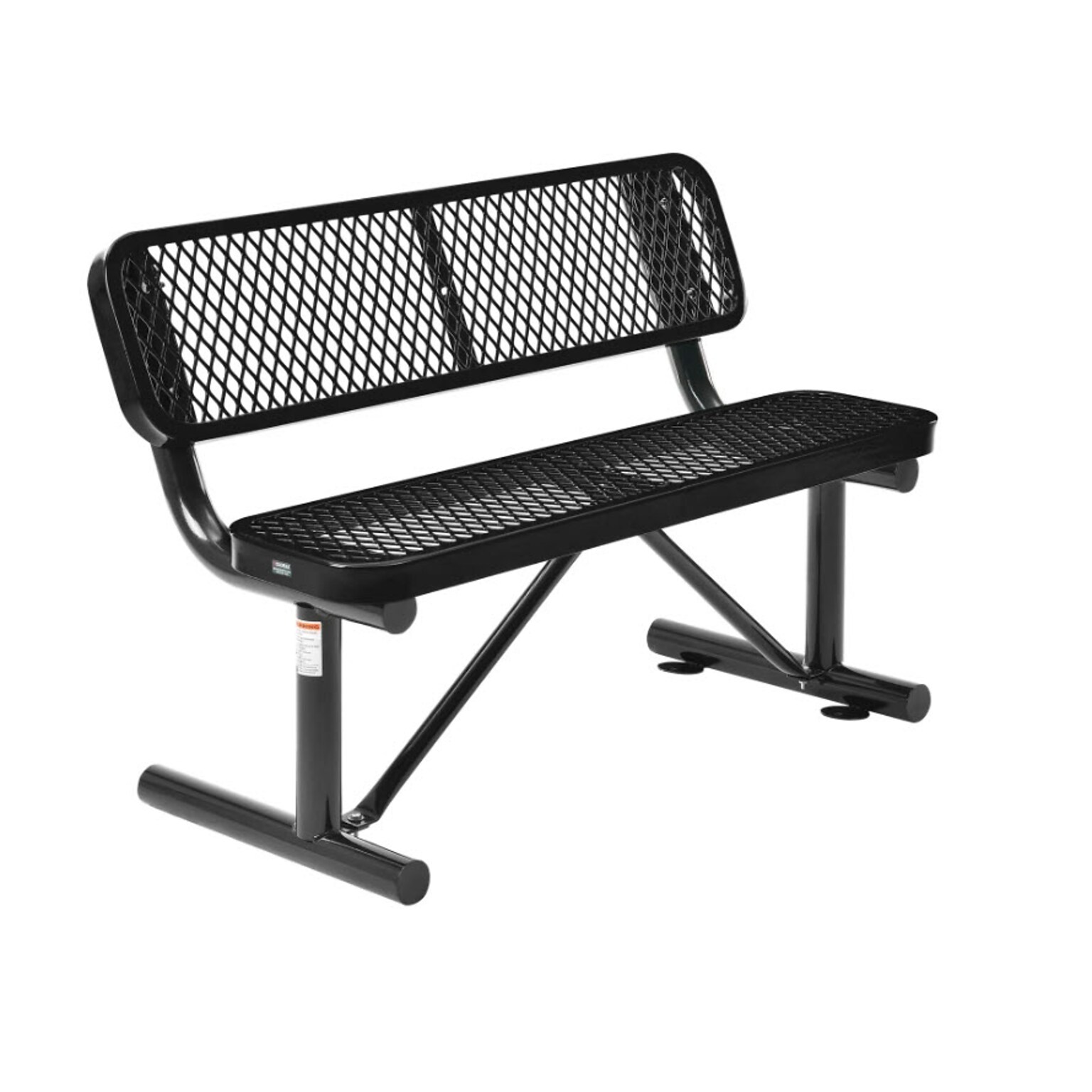 Global Industrial 4 Outdoor Steel Bench w/ Backrest, Expanded Metal, Black (695743BK)