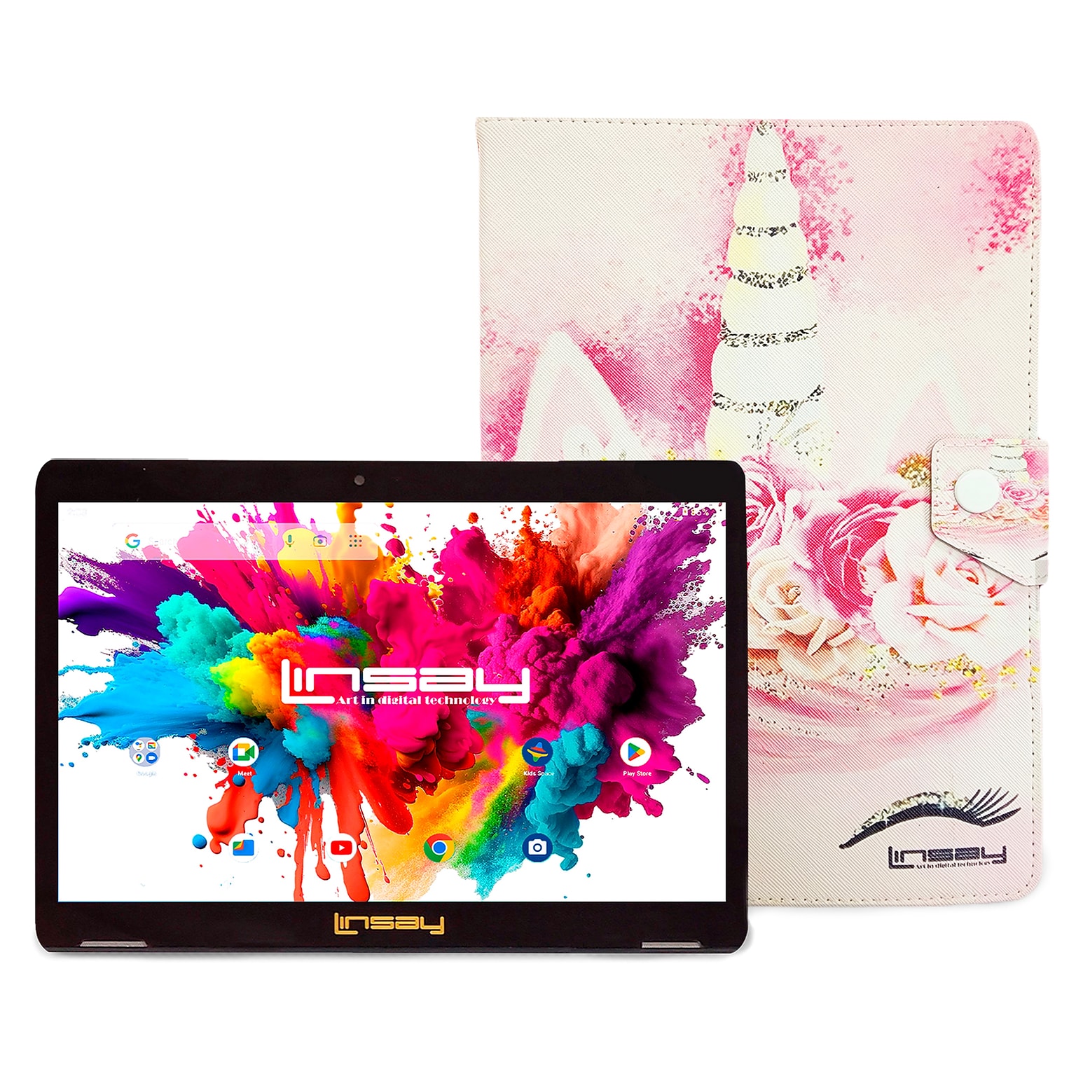 Linsay Octa Core 10.1 Tablet, 4GB RAM, 128GB Storage, Android 13, Bundled with Unicorn Shape Case and Stylus Pen