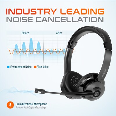 Delton 35X Wireless Noise Canceling Bluetooth Stereo Headset, Auto Pair USB Dongle & Fast Charging Dock, Black (DBHTEAD35XBTDL)