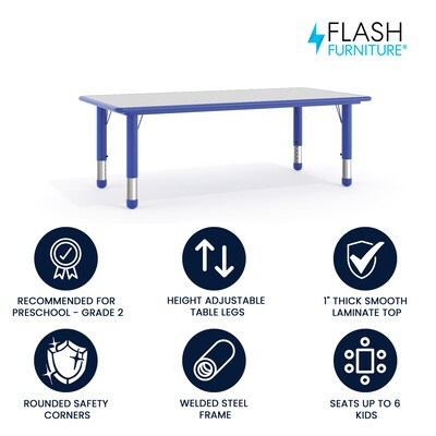 Flash Furniture Wren Rectangular Activity Table, 23.625 x 47.25, Height Adjustable, Blue/Gray (YU0