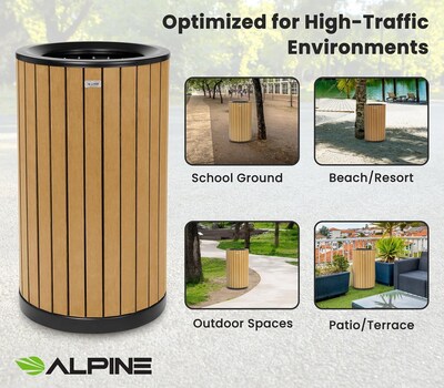 Alpine Industries Steel Outdoor Trash Can with Open Lid, 32 Gallon, Cedar (ALP4400-01-CD)