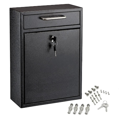 AdirOffice Steel Large Wall Mounted Drop Box Interoffice Mailbox, Key Lock, Black (631-04-BLK-PKG)