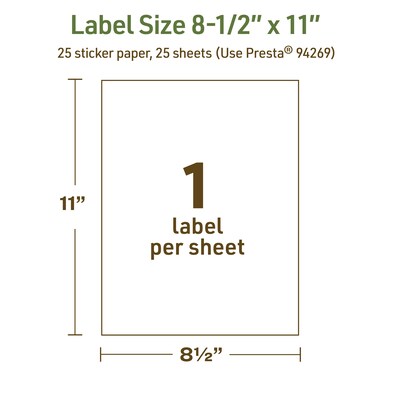 Avery Dissolvable Rectangle Multipurpose Labels, 8.5" x 11", Off-white, 25/Pack (94269)