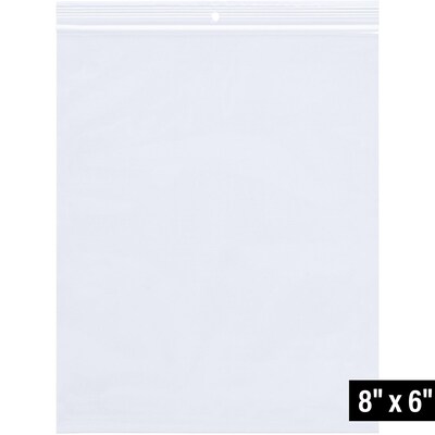 Light-Duty 2-Mil zippered Poly Bags with Hang Holes; 6Wx8L