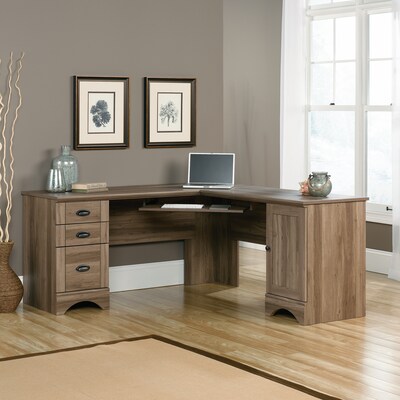 Sauder Harbor View 66"W L-Shaped Computer Desk, Salt Oak (417586)
