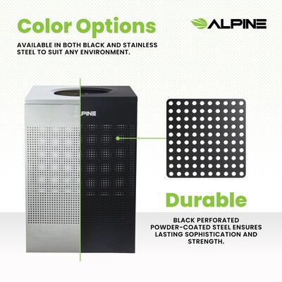 Alpine Industries Stainless Steel Trash Can, 40 Gallon, Black (ALP438-40-BLK-MK)