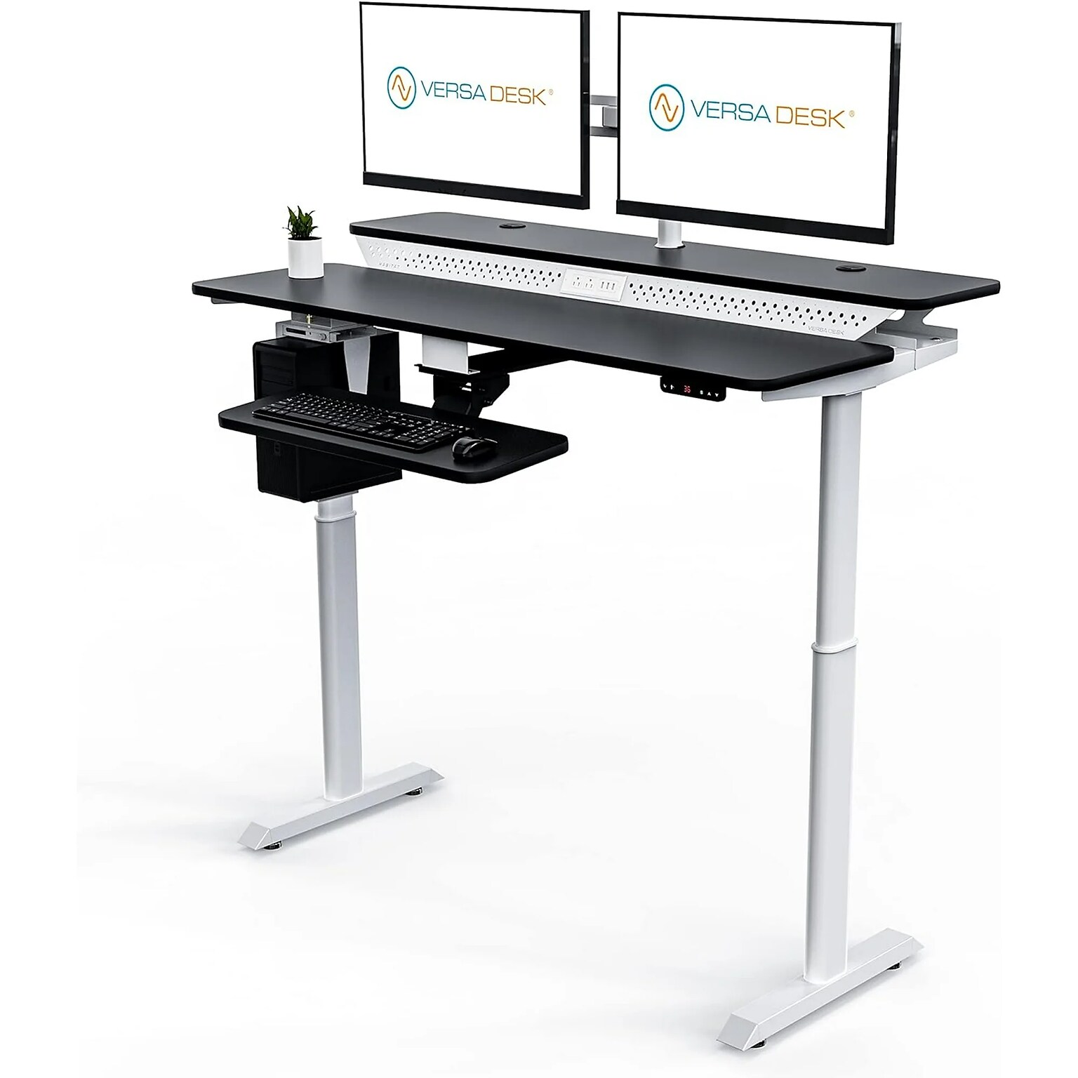 VersaDesk PowerLift Split-Level 48W Electric Rectangular Adjustable Standing Desk, Black/White (PL2SD4830-WB)