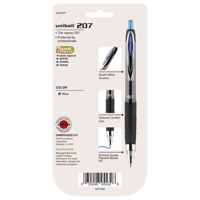 uni-ball 207 Signo RT Retractable Gel Pens, Medium Point, 0.7mm, Blue Ink, 4/Pack (45532PP)
