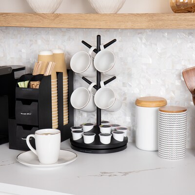 Mind Reader Anchor Plastic Coffee Pod Carousel with Mug Tree, 12-Pod Capacity, Black (PODTREE-BLK)