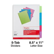 Staples Tab Writable Dividers, Multicolor, Large, 5 Tab Set (13512/23180)