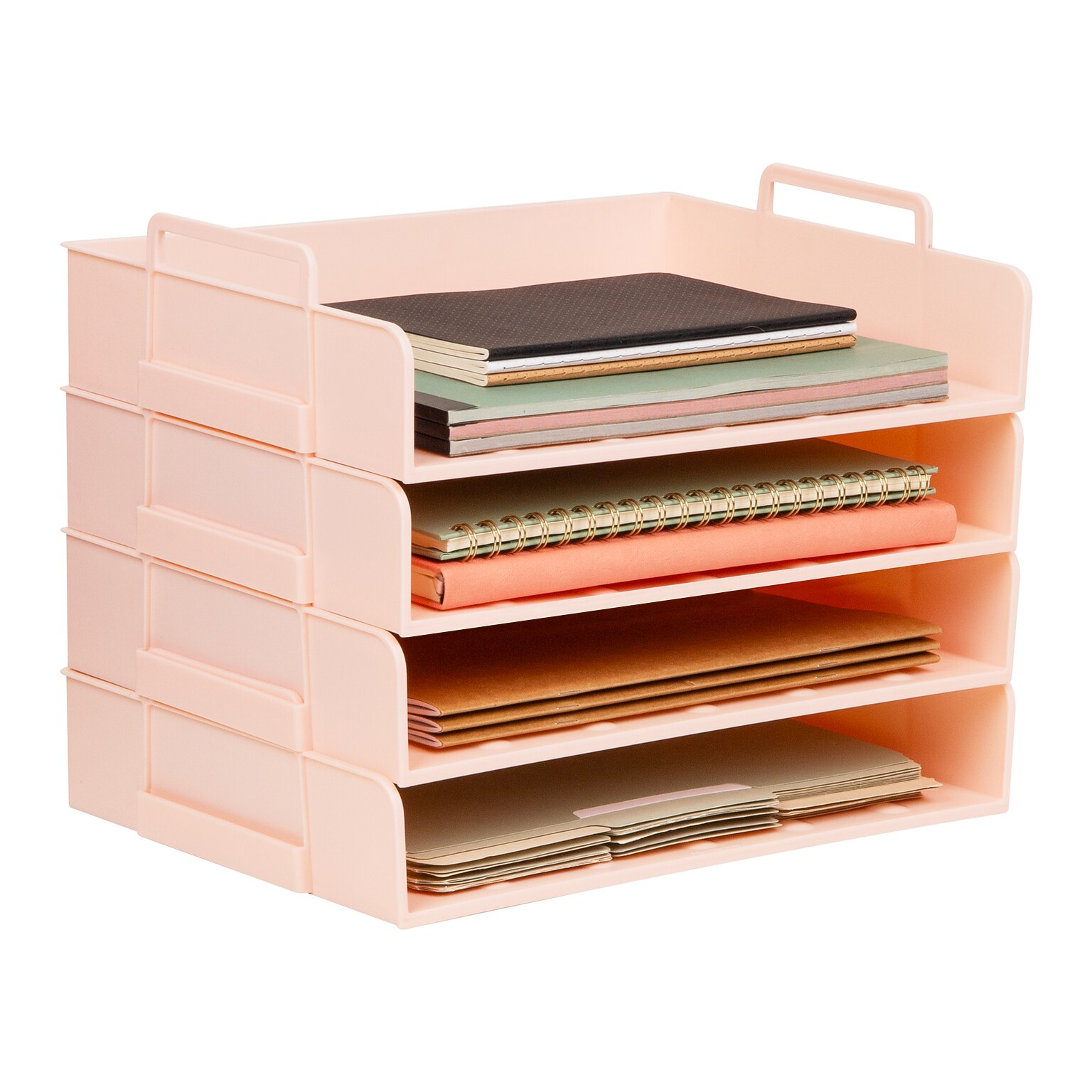 Mind Reader Plastic Side Loading Stackable Letter Tray, Letter Size, Pink (DANSTACK4-PNK)