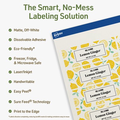 Avery Dissolvable Rectangle Multipurpose Labels, 1.25 x 3.75, Off-white, 60/Pack (94228)