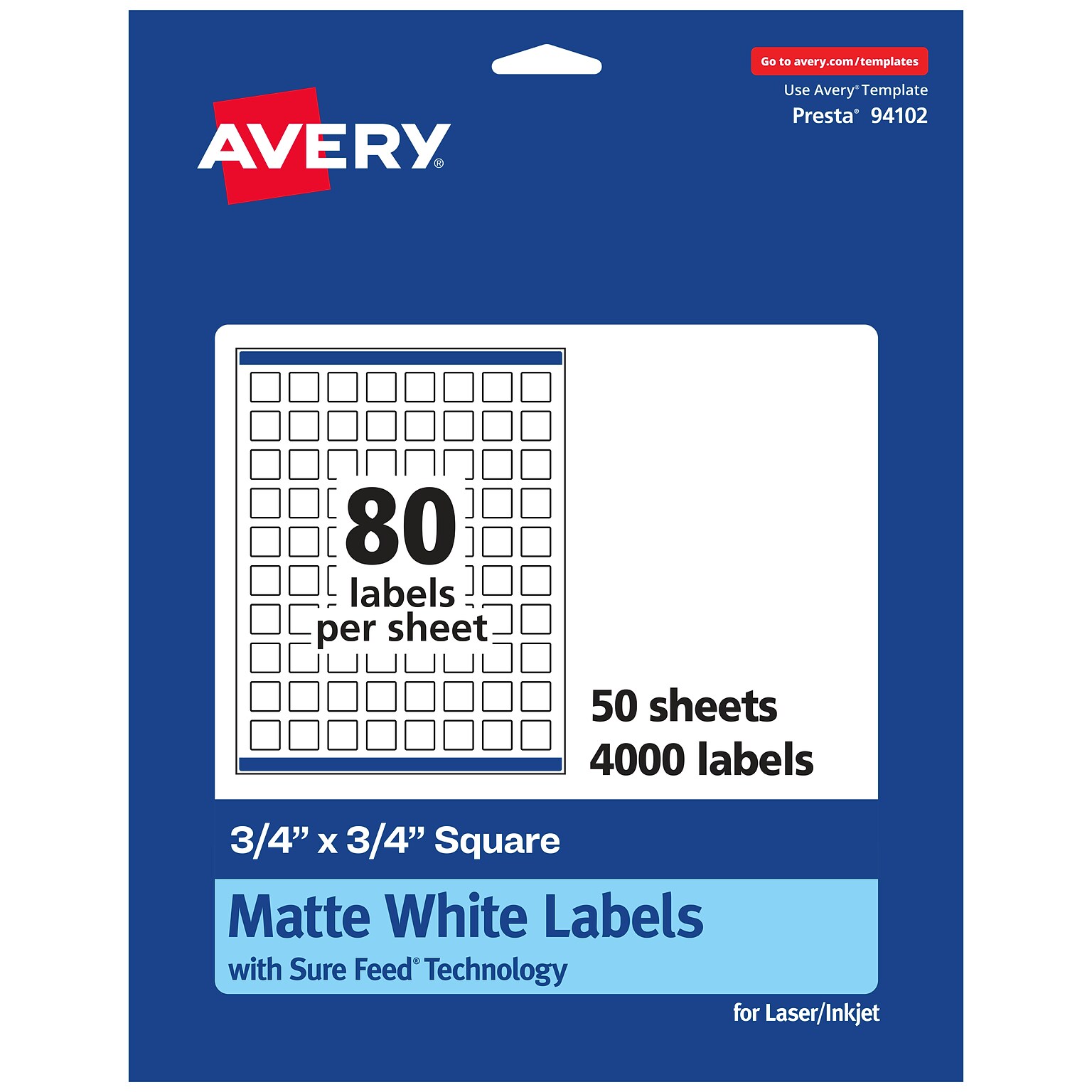 Avery Laser/Inkjet Square Multipurpose Labels, 0.75 x 0.75, White, 4000 Labels/Box (94102)