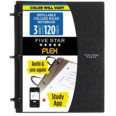 Five Star Flex 3-Subject Notebooks, 8.5 x 11, College Ruled, 120 Sheets, Color Chosen at Random (08126)